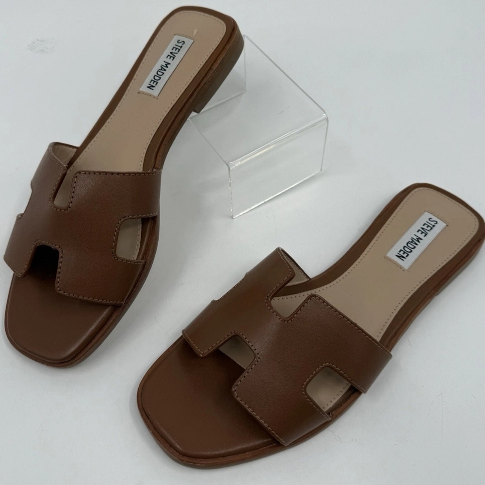 Steve Madden Hadyn Cognac Tan Slide Sandals